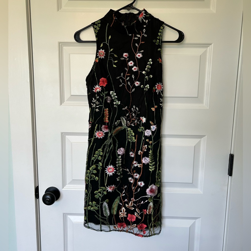 Black and sheer floral detail dress